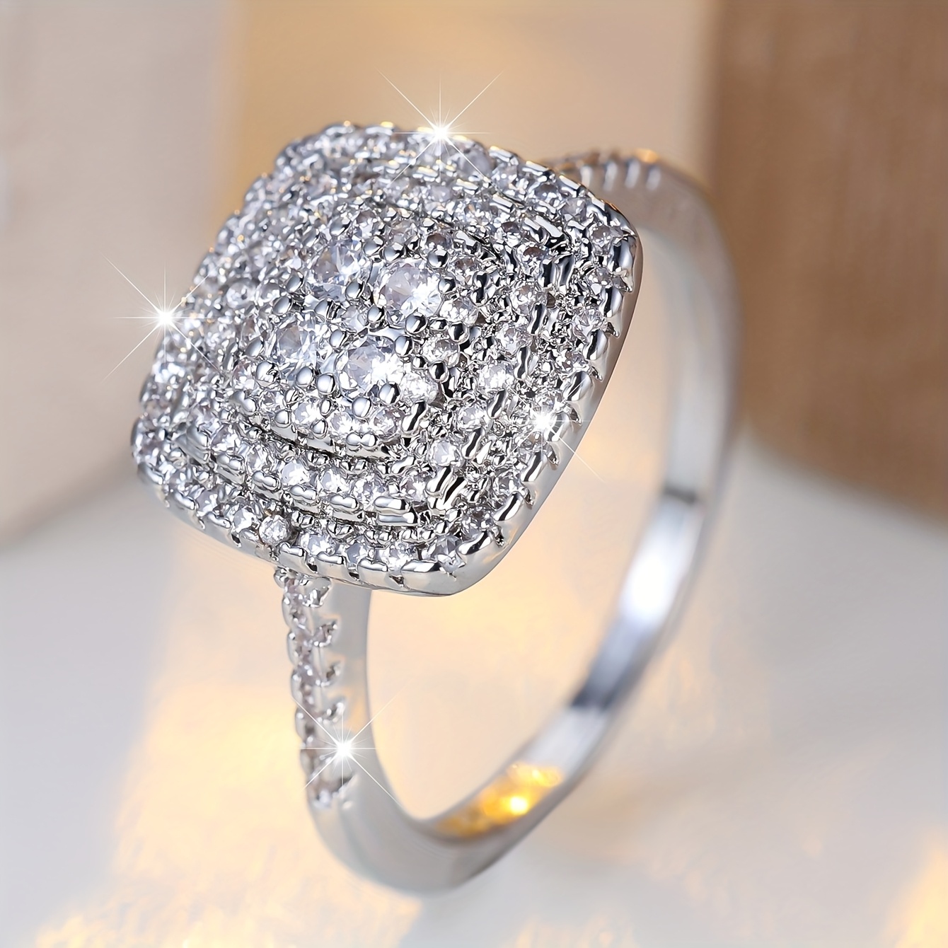 Women's Minimalist Square White Synthetic Zirconia Ring